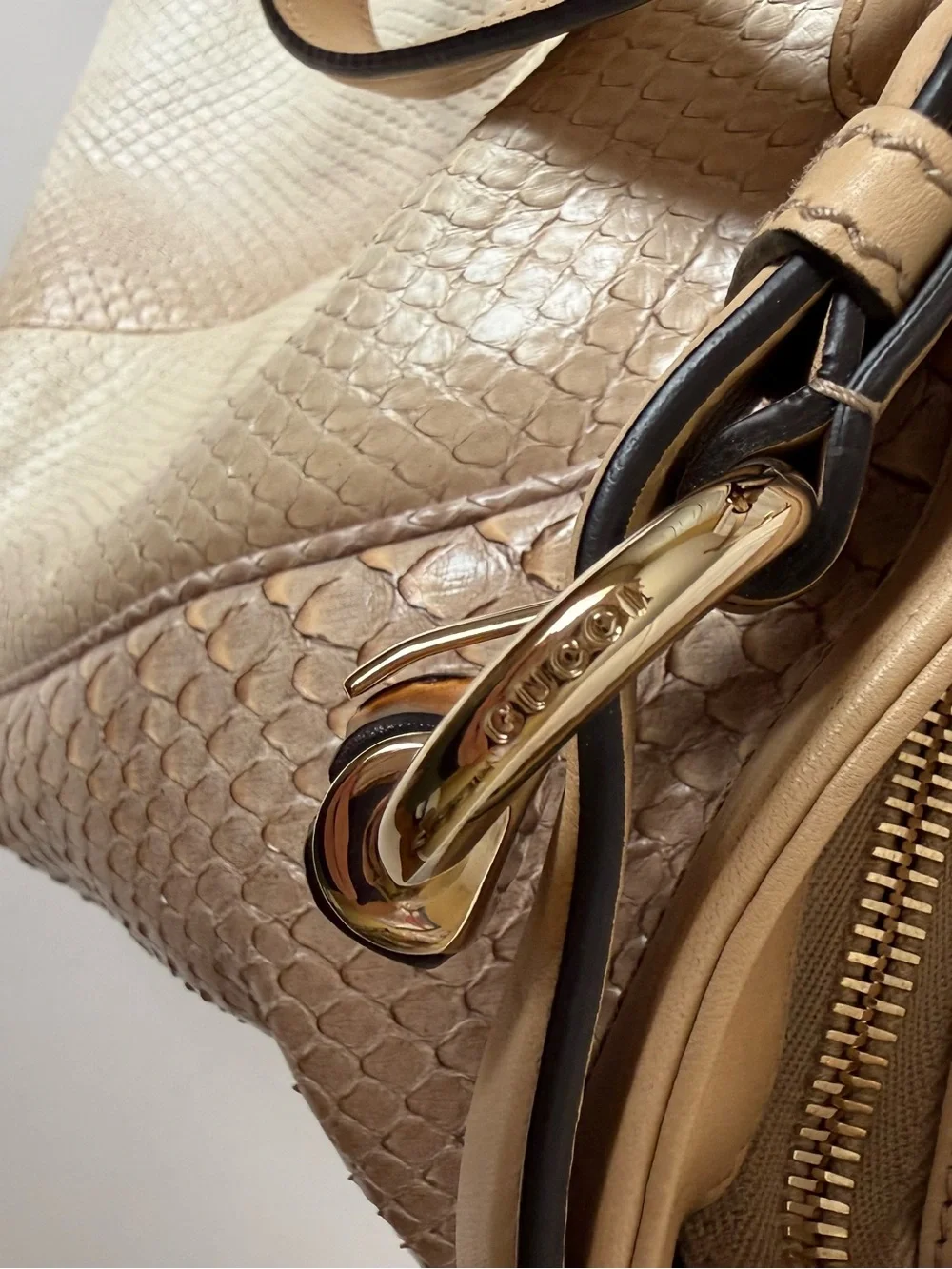 *RARE* Gucci Python Sukey Bag - Beige & Cream Python Satchel with Bamboo Accents